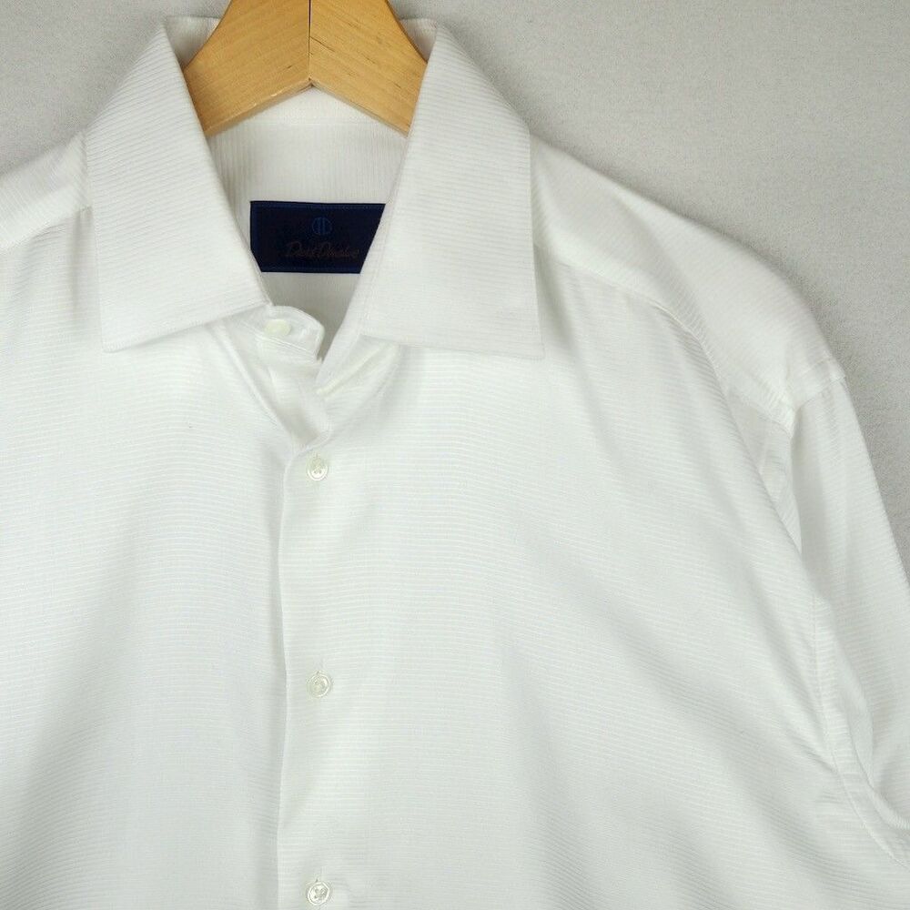 David Donahue French Cuff Tuxedo Shirt White Ribbed Mens 15.5 32/33 Button Strip